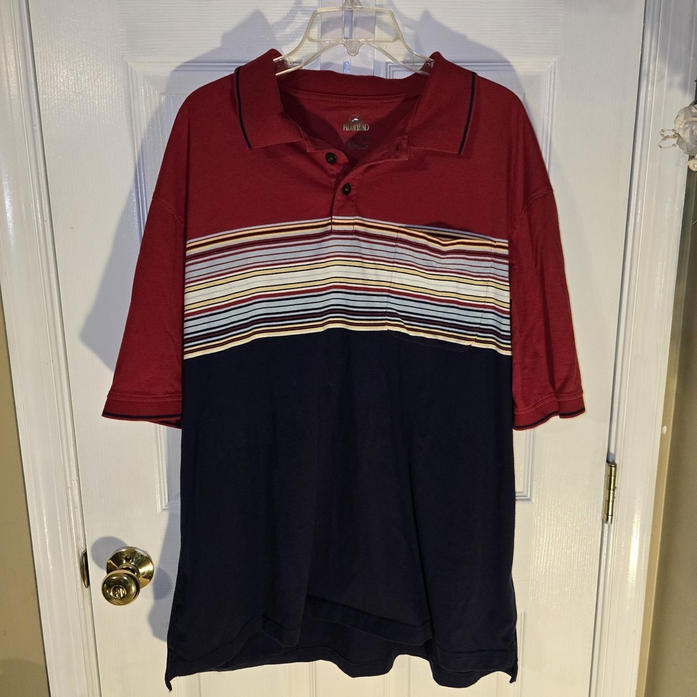 Redhead Mens 2XL Polo Shirt Red Blue Striped Casual Short Sleeve Top